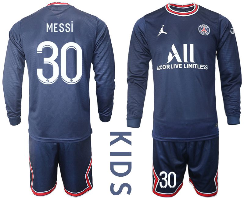 Youth 2021-2022 Club Paris St German home blue Long Sleeve #30 Soccer Jersey